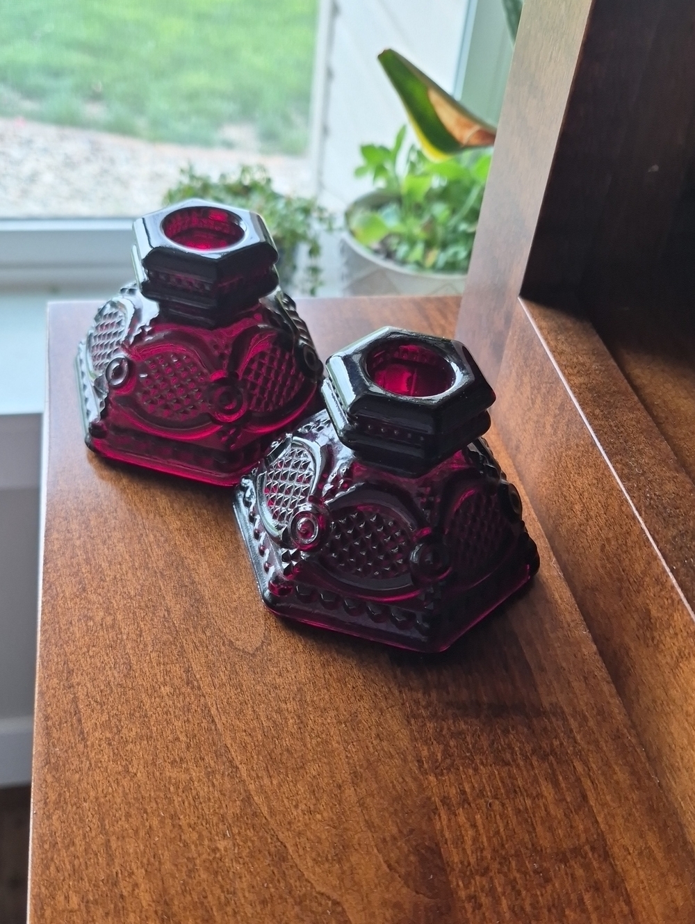 Vintage Avon Ruby Red Glass Candle Holders, Set of 2